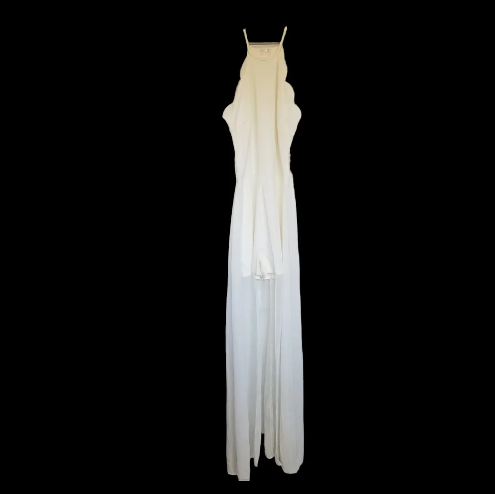 Charlotte Russe Halter Maxi Dress Scalloped Romper Shorts Overlay Cream Medium - Picture 14 of 14